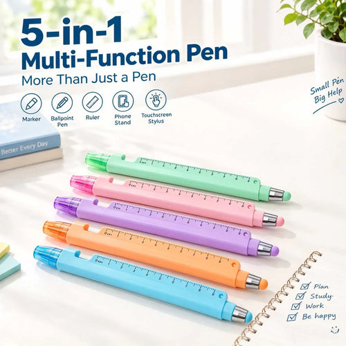 ✍️5-in-1 Multifunction Ruler Stylus Pen – 0.5mm Writing & Marker Tool