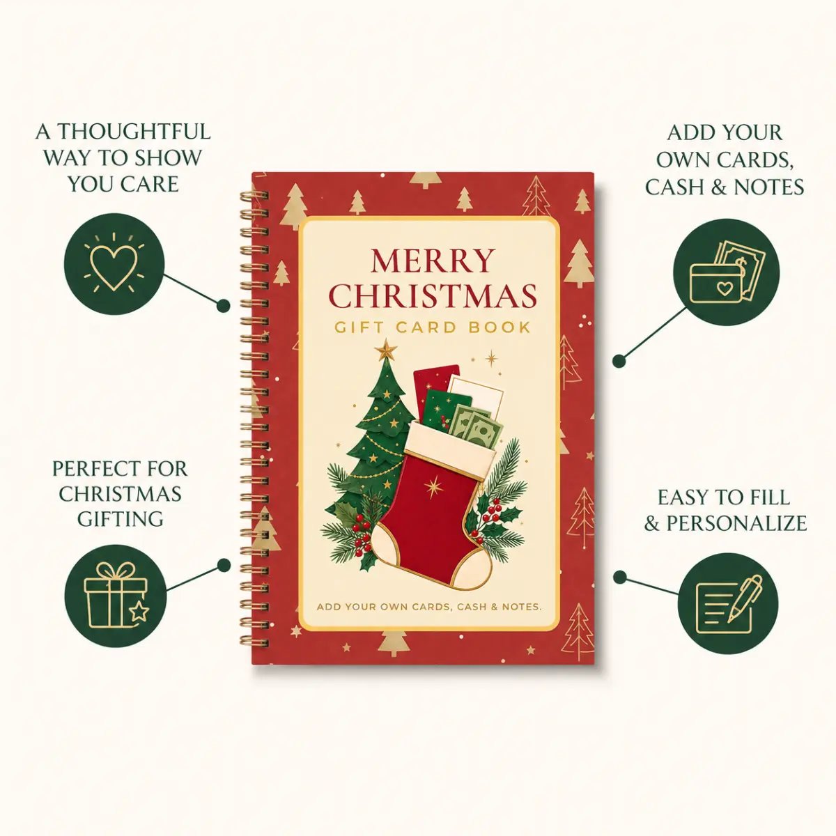 🎁🎅🏼MERRY CHRISTMAS! GIFT CARD BOOK📚 14 Themed Pages, Hardcover & Durability Line