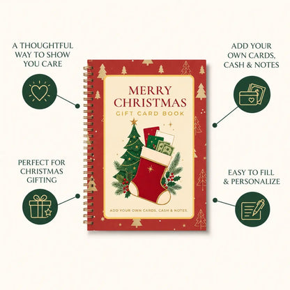 🎁🎅🏼MERRY CHRISTMAS! GIFT CARD BOOK📚 14 Themed Pages, Hardcover & Durability Line
