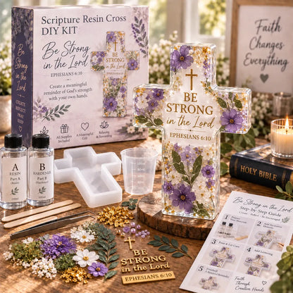 ✝️ Beginner-Friendly Be Still Scripture Resin Cross DIY Kit | Complete Kit with Cross Mold, Two-Part Resin, Florals, Gold Accents, Tools & Step-by-Step Guide Included 💕