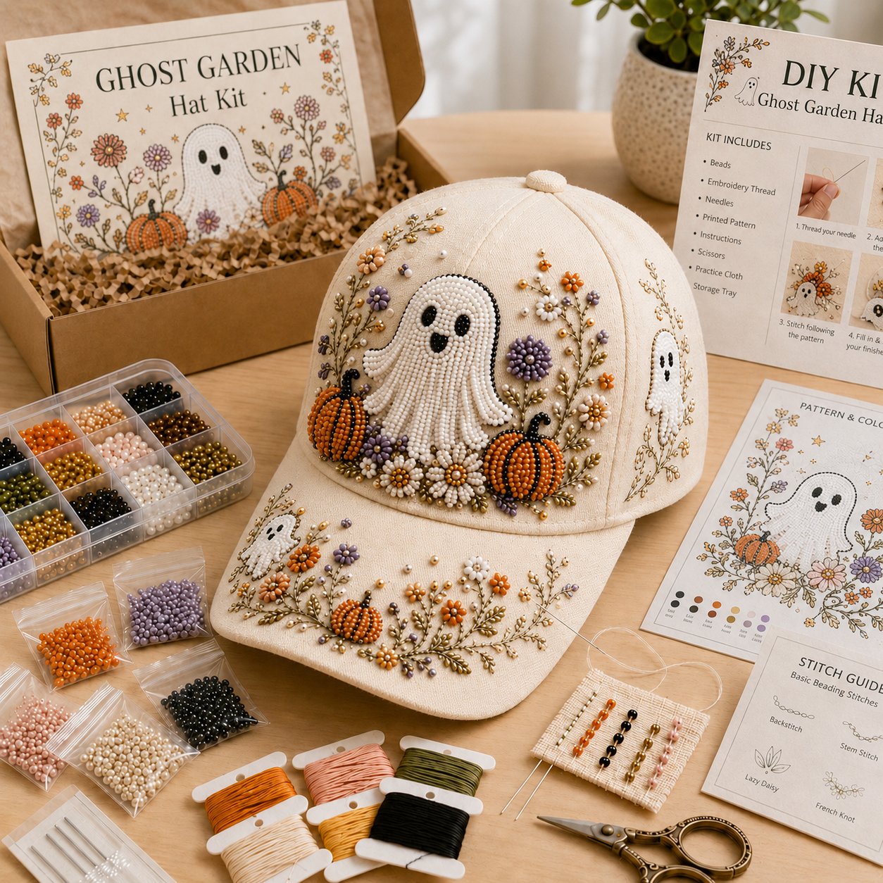 Halloween Beaded Embroidery Hat DIY Kit