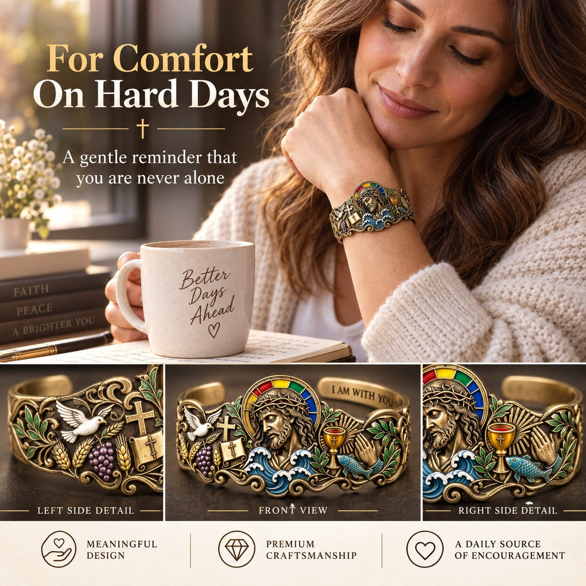 Faith Inspired Jesus Cuff Bracelet | Antique Brass With Scripture Message