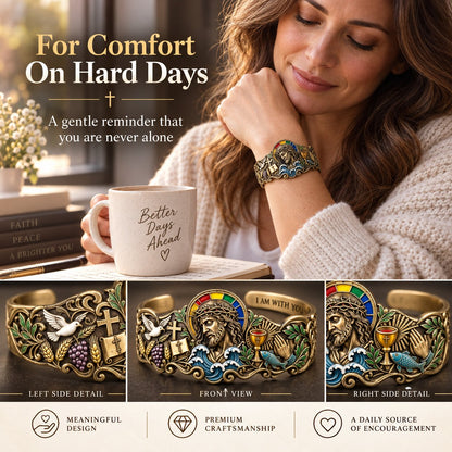 Faith Inspired Jesus Cuff Bracelet | Antique Brass With Scripture Message