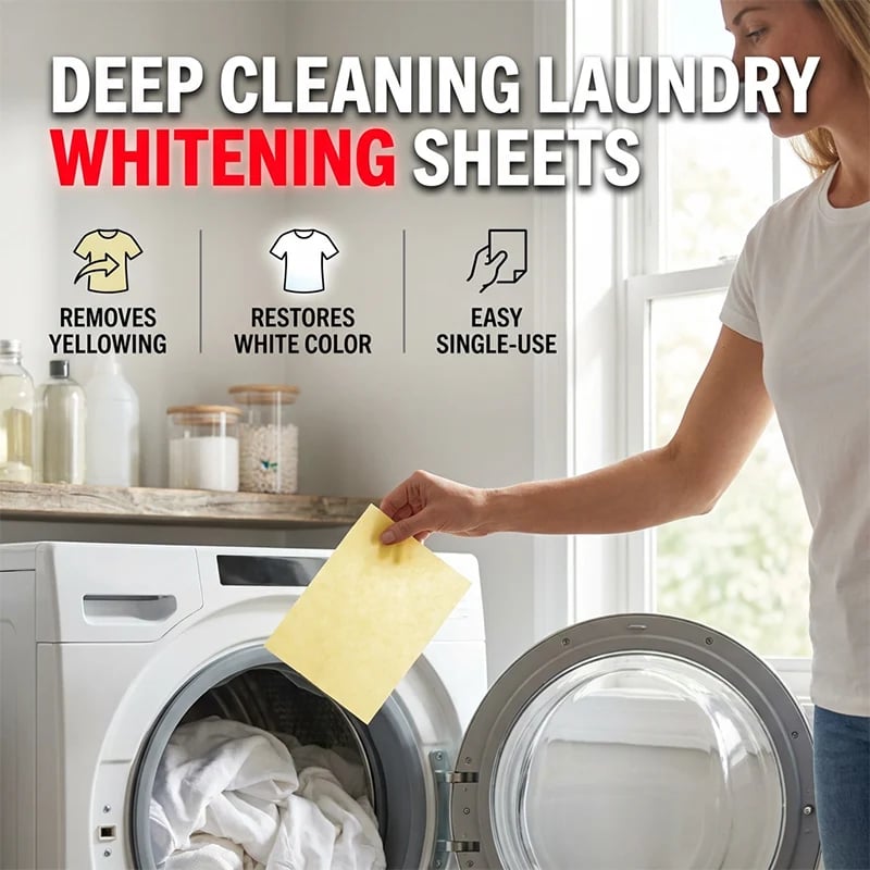 📍 Deep Cleaning Laundry Whitening Sheets ✨🧺 Powerful Stain Remover Brightening Fabric Laundry Cleaning Sheets