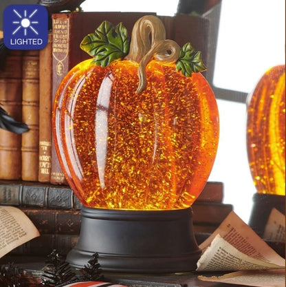 Orange Fall Pumpkin Lighted Glitter Swirl Water Globe