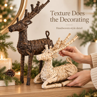 🦌 Woven Rattan Reindeer Christmas Décor – Rustic Holiday Reindeer
