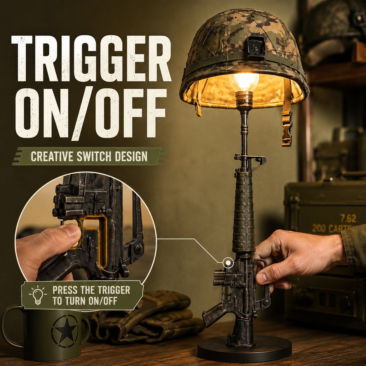 🔫 Tactical Rifle Helmet Table Lamp