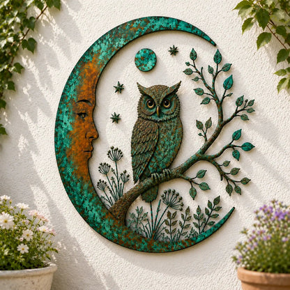 🌙 Crescent Moon Marian Botanical Metal Wall Art | Layered Virgin Mary, Raised Roses & Stars with Turquoise Patina and Copper-Tone Finish ✨