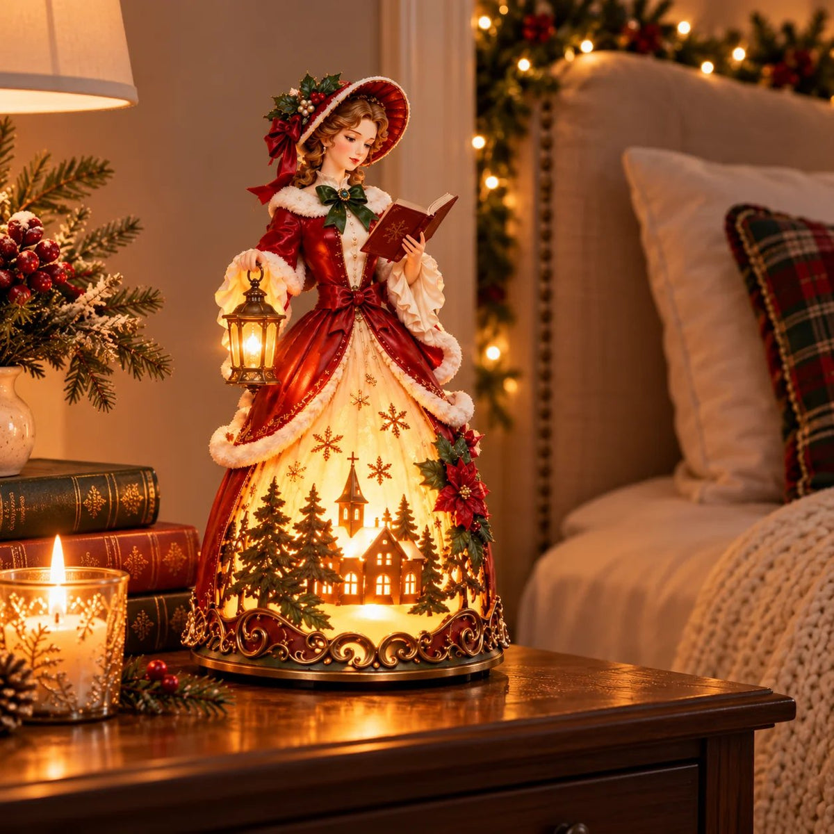🎄 Victorian Christmas Caroler Lady Lamp | Lighted Tabletop Decor