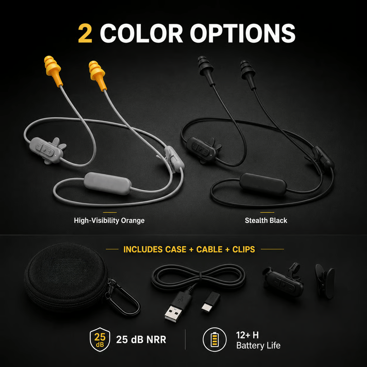 🎧 25dB NRR Wireless Hearing Protection Earbuds – 12+H Battery, Bluetooth & IP65