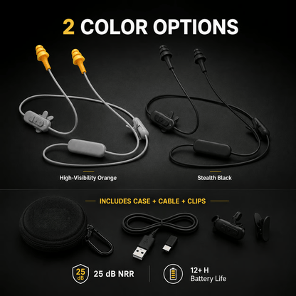 🎧 25dB NRR Wireless Hearing Protection Earbuds – 12+H Battery, Bluetooth & IP65