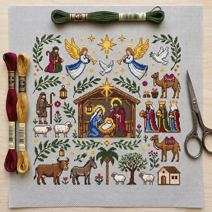 🔥LAST DAY 50% OFF - ✝️🧵Nativity Cross Stitch Kit