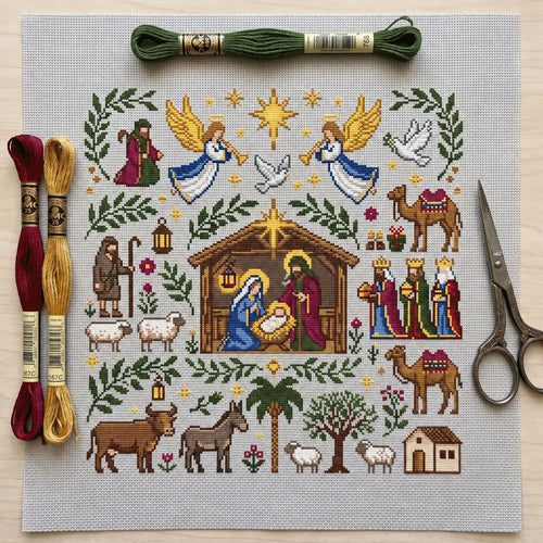 🔥LAST DAY 50% OFF - ✝️🧵Nativity Cross Stitch Kit