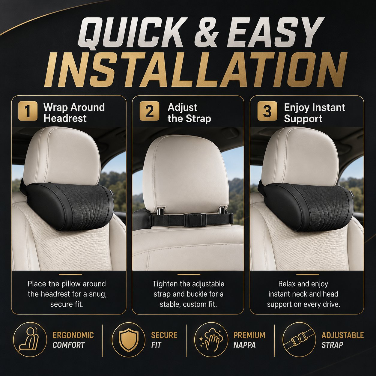 🚗💤 Relieve Driving Fatigue! Universal Memory Foam Car Headrest Neck Pillow, Ergonomic Support Auto Neck Cushion for Long Road Trips