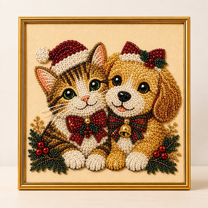 Festive Feline Bead Art Kit – DIY Sparkling Cat Craft Artwork for Holiday Decor, Cat Lovers & Handmade Gifts