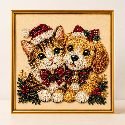 Festive Feline Bead Art Kit – DIY Sparkling Cat Craft Artwork for Holiday Decor, Cat Lovers & Handmade Gifts