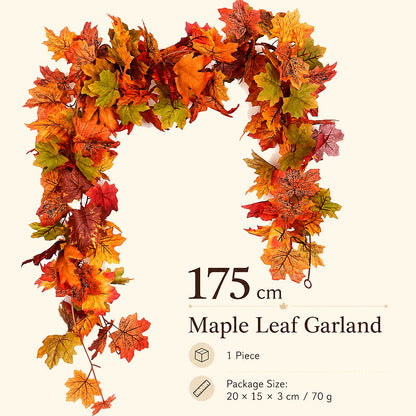 🍁 Autumn Maple Leaf Garland – 175cm Artificial Leaves Decoration for Mantelpiece, Staircase, Door Frame & Table