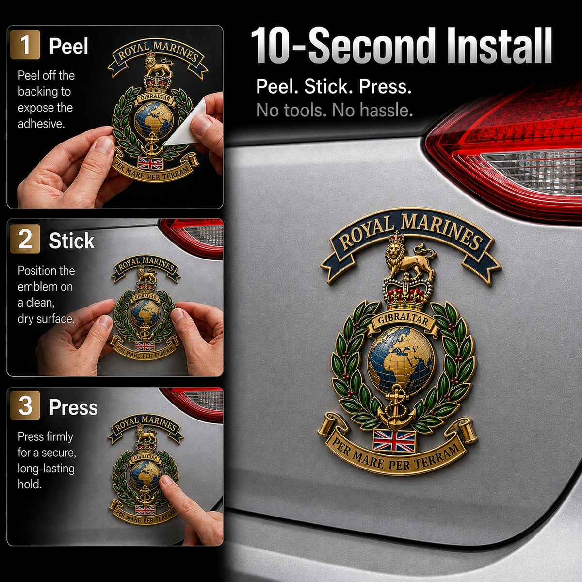 👑🌍 Royal Marines “Per Mare Per Terram” Tribute Metal Car Emblem