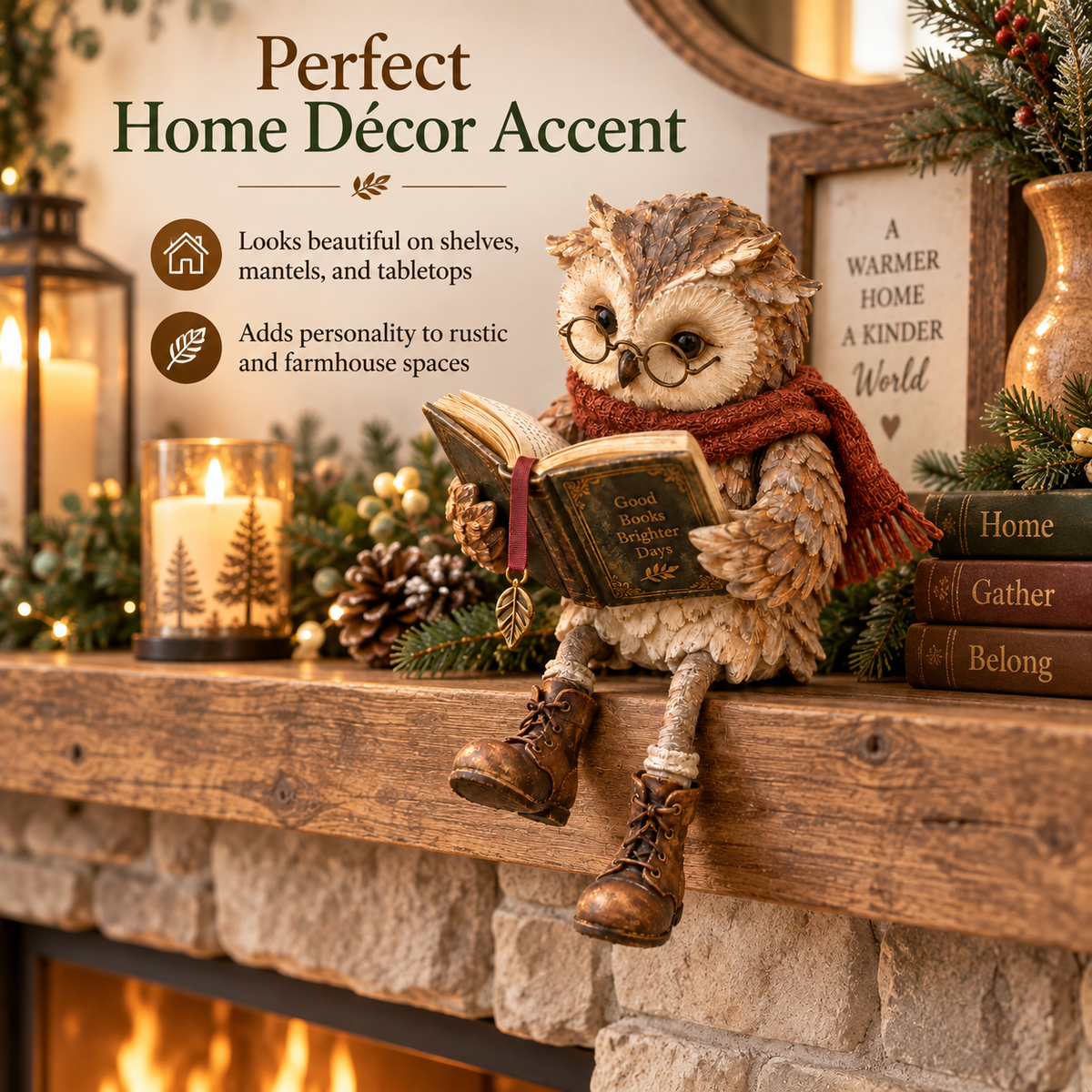 Reading owl figurine with book