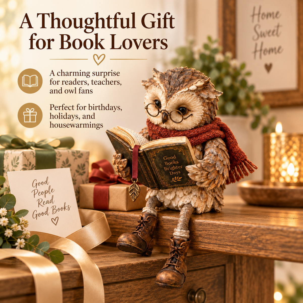 Reading Owl Figurine display