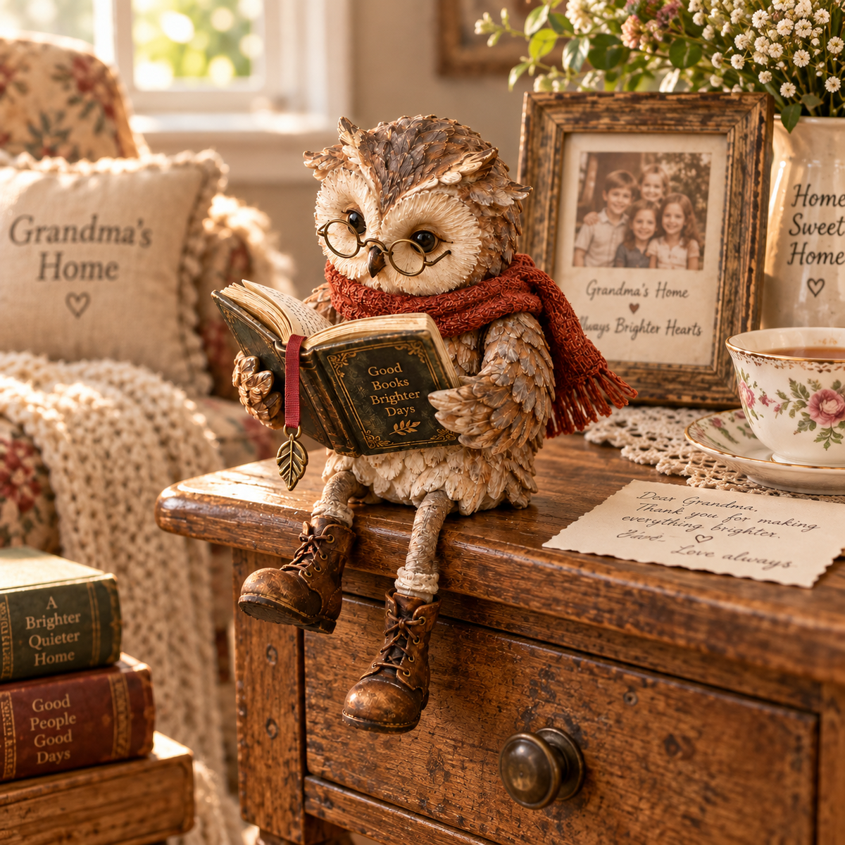 Whimsical reading owl home decoration
