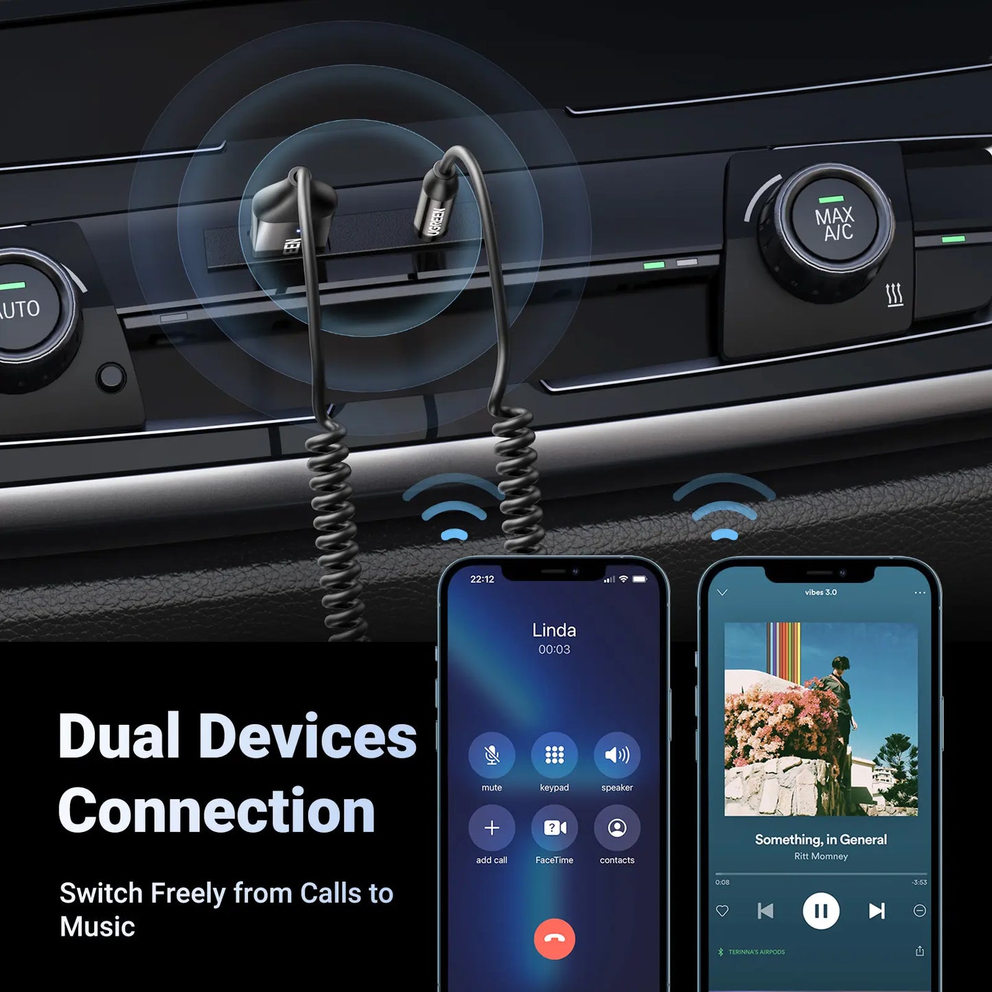 UGREEN Bluetooth 6.0 Adapter for Car - Hands-Free AUX Receiver
