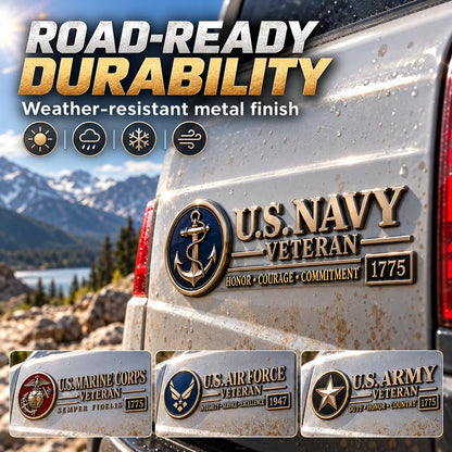 Veteran Honor Raised Metal Car Ornament  Display service pride on daily commutes & veteran meetups