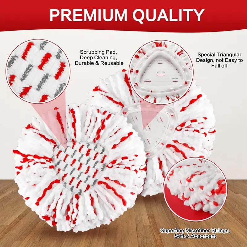3 Pack Upgraded Spin Mop Replacement Head with Built-in Scrub Pad