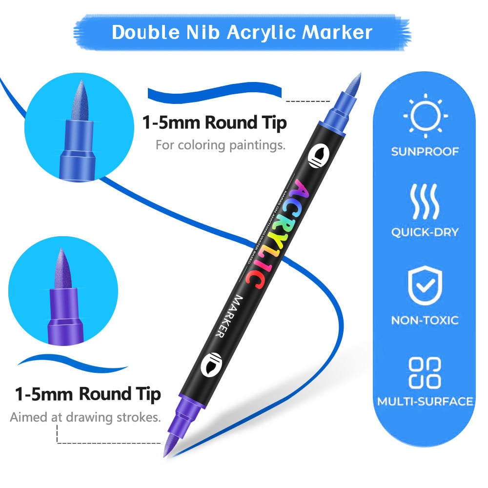 🎉🔥49%OFF - Dual Tip Acrylic Paint Pen Marker - 24/48/72 Colours