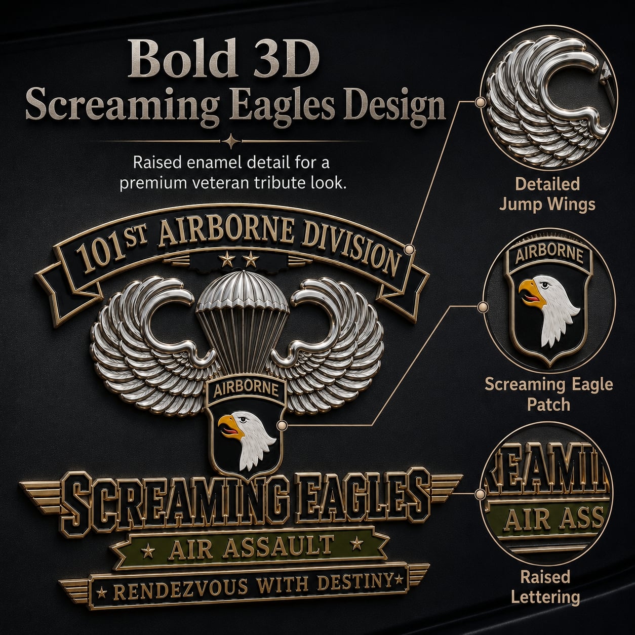 🦅U.S. Army 101st Airborne Division (Air Assault) Tribute Metal Car Emblem