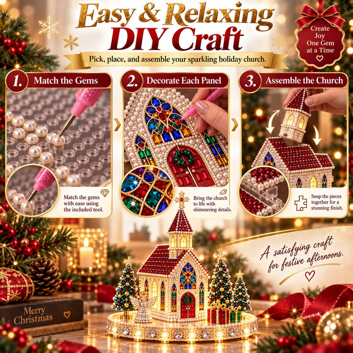 ✨🔥Sparkling Christmas Church DIY Gem Art Kit