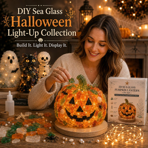 ⏳ Last Day 49% OFF – 🎃 Beginner-Friendly DIY Lighted Sea Glass Halloween Character Kit Collection | Complete Kit with Sea Glass Pieces, LED Lights & Step-by-Step Guide Included 💕