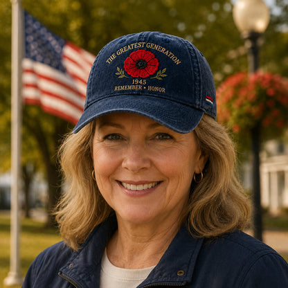 🎁 The Greatest Generation 1945 Memorial Poppy Cap – Remember & Honor