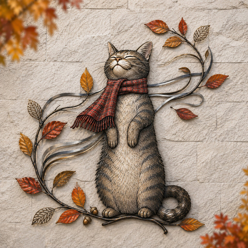 Autumn Cat Metal Wall Decor – Swinging & Standing Cat Designs