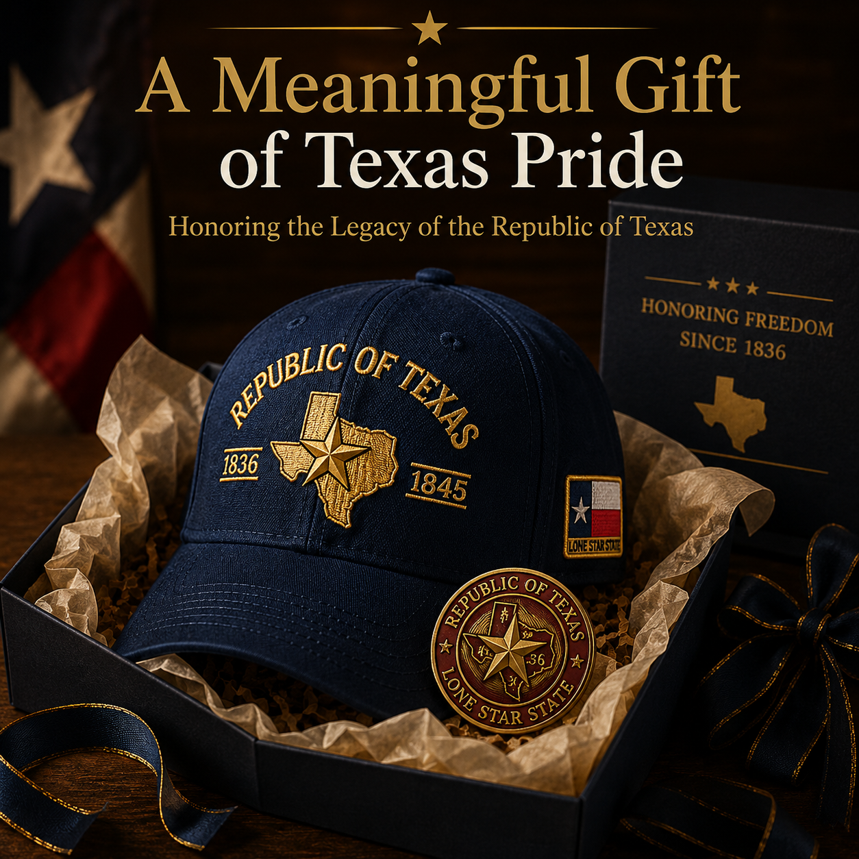 Republic of Texas Embroidered Cap  🎁 Free Honor Coin With Every Cap Purchase