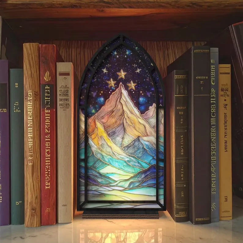 ✨ Fantasy Stained Glass Book Nook – Magical Candle Holder & Book Lover Decor