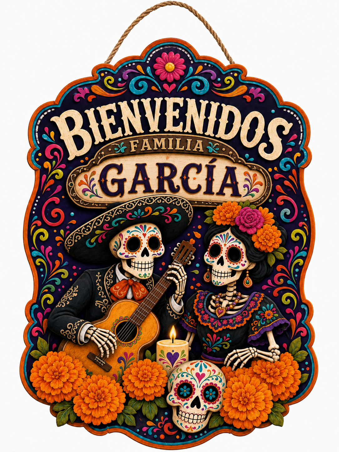 Personalized Dia De Los Muertos Familia Name Hanging Sign