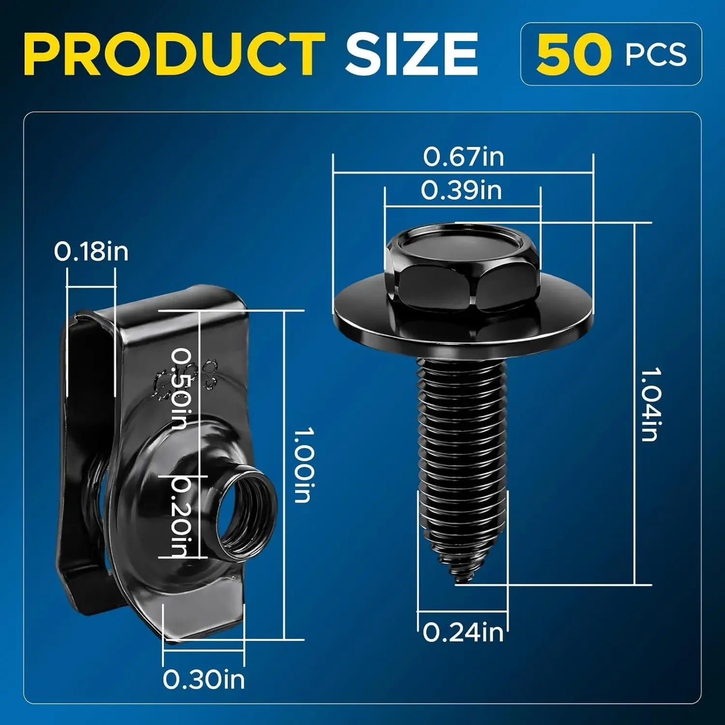 50Pcs Body Bolt & U-Nut Clip Kit