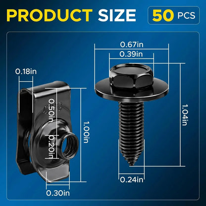 50Pcs Body Bolt & U-Nut Clip Kit