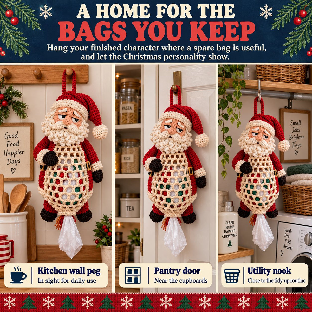⏳ Last Day 49% OFF – 🧶 Beginner-Friendly Christmas Crochet Bag Holder DIY Kit | 4 Festive Designs with Yarn, Tools & Guide Included 🎄
