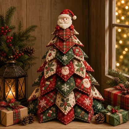 🎄 DIY Quilted Christmas Tree Kit | Layered 3D Tabletop Craft with Pre-Cut Festive Fabrics, Foam Base & Easy Instructions 🧵✨