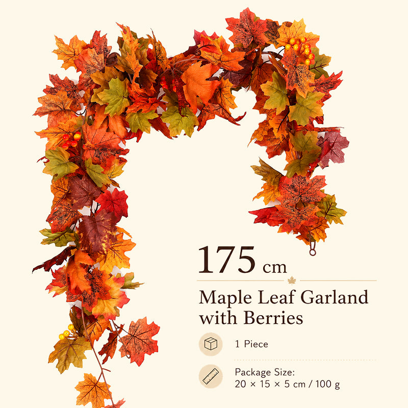 🍁 Autumn Maple Leaf Garland – 175cm Artificial Leaves Decoration for Mantelpiece, Staircase, Door Frame & Table
