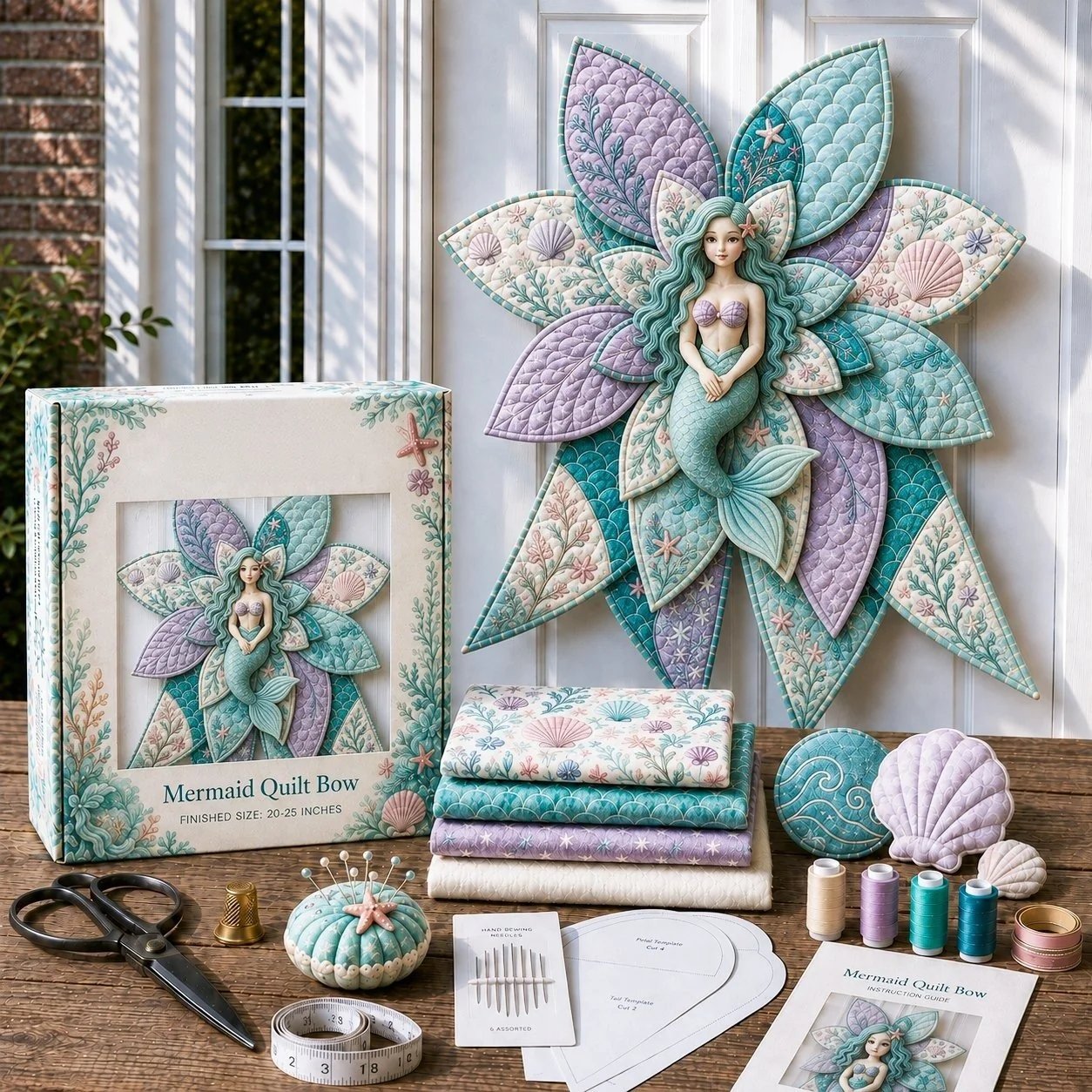🔥LAST DAY 50% OFF - 🎀 Beginner-Friendly Oversized Quilted Bow Sewing Kit | Coordinated Printed Fabrics, Batting, Pre-Designed Templates & Complete Supplies for a 3D Statement Bow ✨