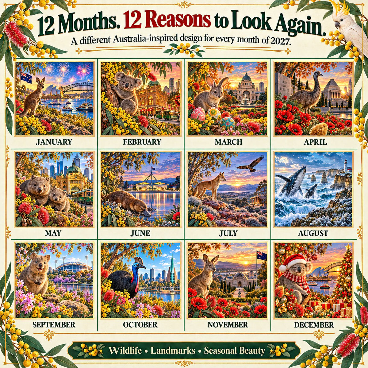 🔥🦘2027 Australia 125th Anniversary Wall Calendar 🐨