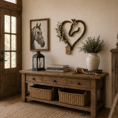 Rustic Horse Heart Wall Decor with Greenery – Farmhouse Equestrian Home Accent