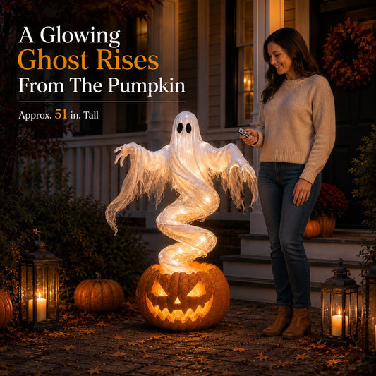 👻 Swirling Ghost Pumpkin Yard Lamp 🎃
