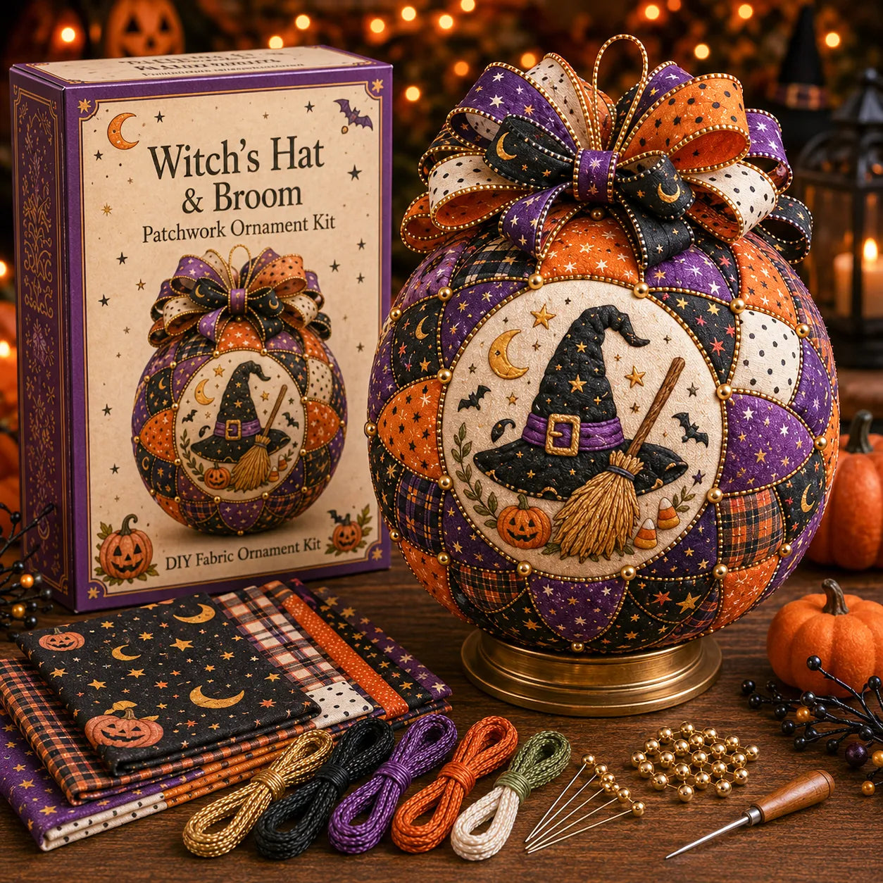 ⏳ Last Day 49% OFF – 🎃 Beginner-Friendly DIY Halloween Classics Patchwork Ornament Kit Collection | Complete Kit with Coordinated Fabrics, Ornament Form, Spooky Accents & Step-by-Step Guide Included 💕