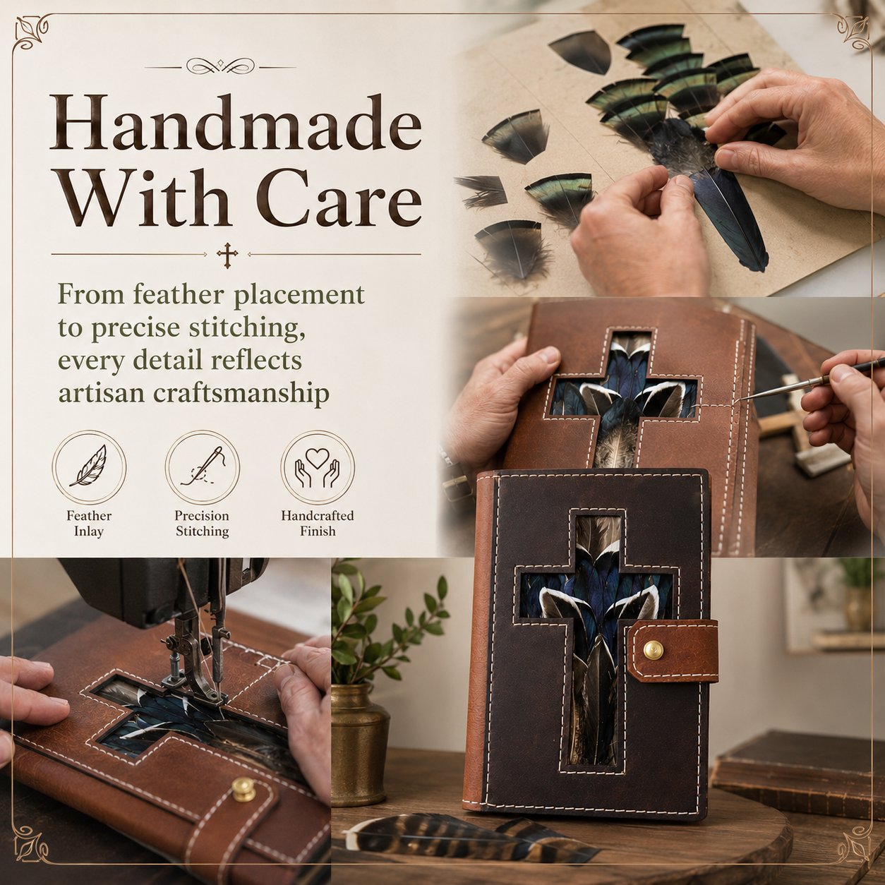 Mallard Feather Leather Bible Cover