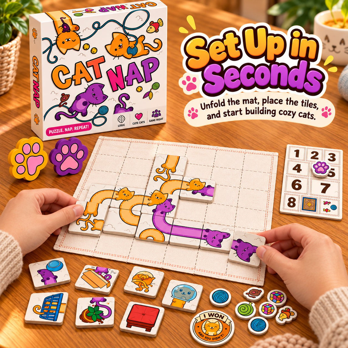 🐱 Cat Nap – Cute Cat Puzzle Board Game for Family Fun & Game Night (✨ Buy 2 Free Shipping)
