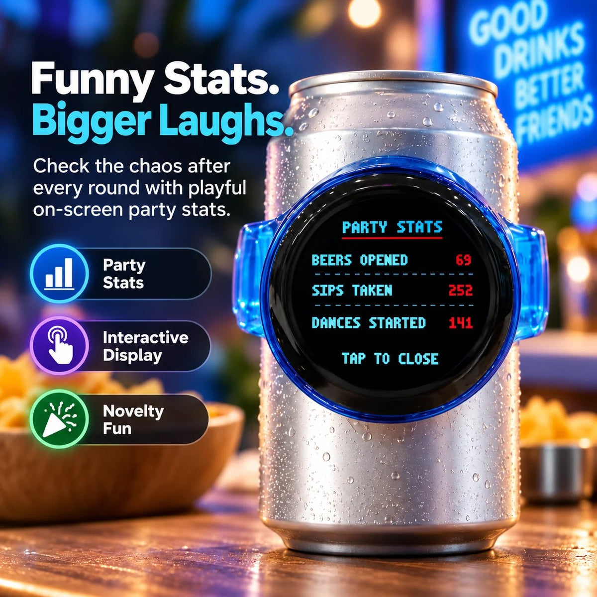 🎮 Interactive Pixel Party Can Companion – Motion-Responsive Mini Game Drink Gadget